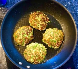 cooking halloumi fritters in fry pan