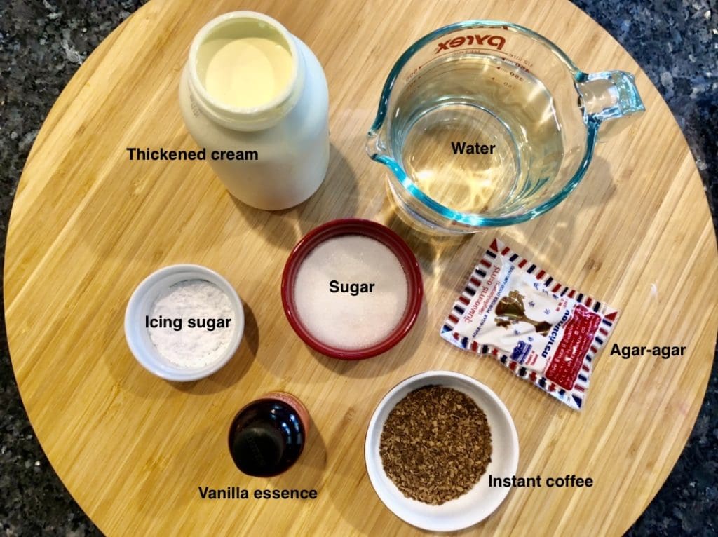 Ingredients for coffee cream jelly agar