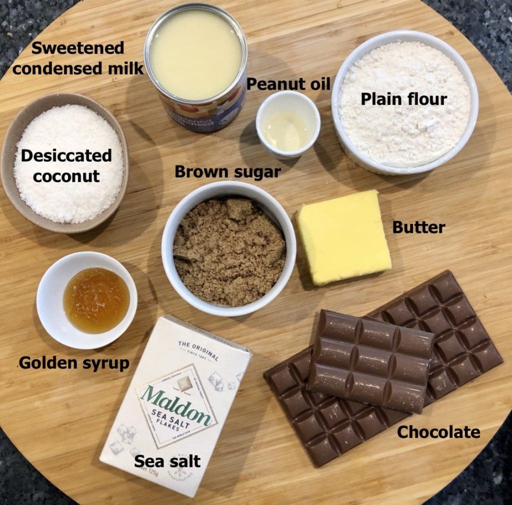 ingredients for salted caramel slice