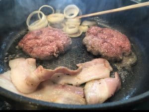 cooking onion bacon beef