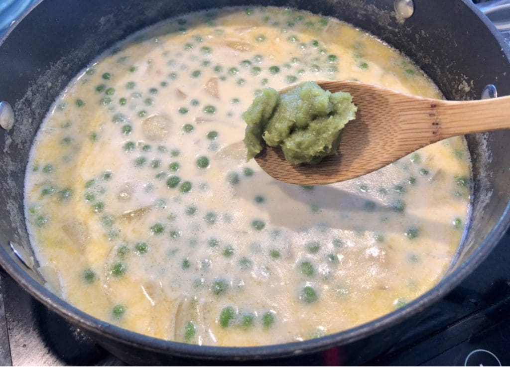 adding wasabi to the soup