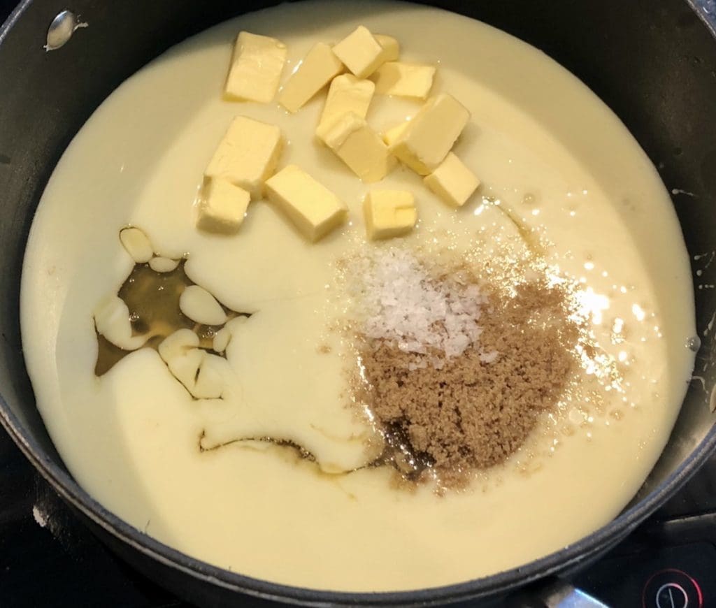 making caramel in a pot