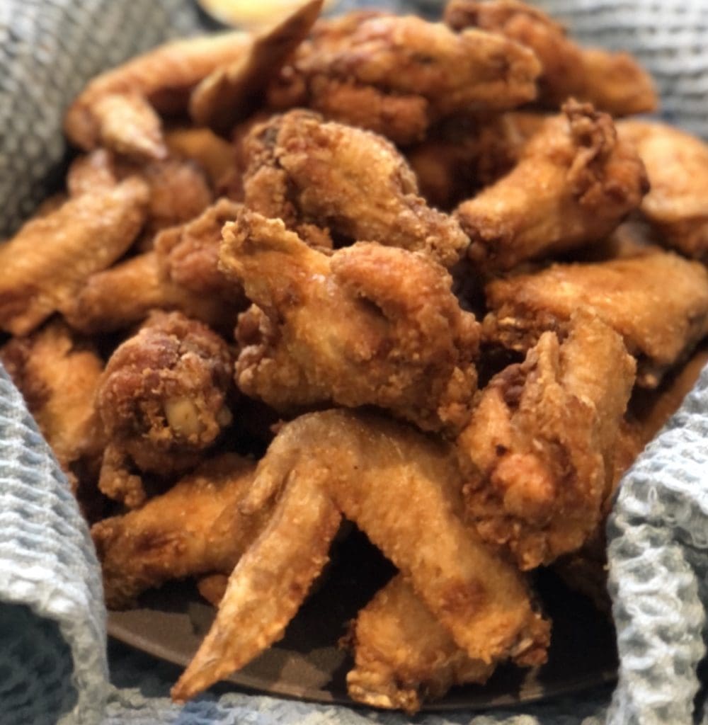 golden fried chicken wings zoomed in