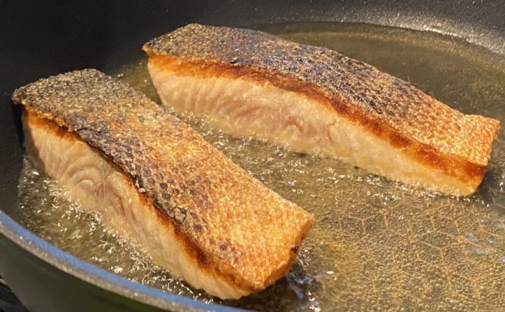 cooking the salmon