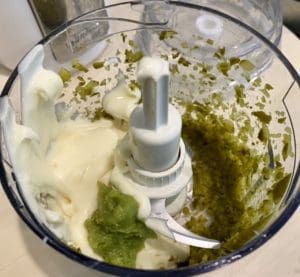 mixing wasabi pickle mayo
