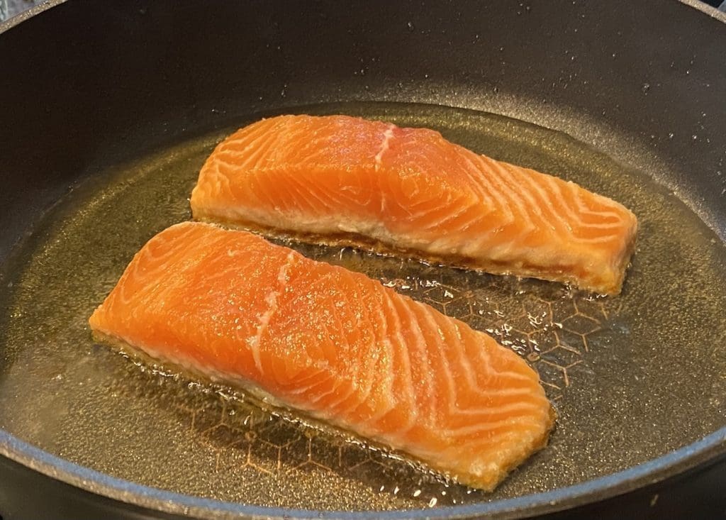 cooking the salmon
