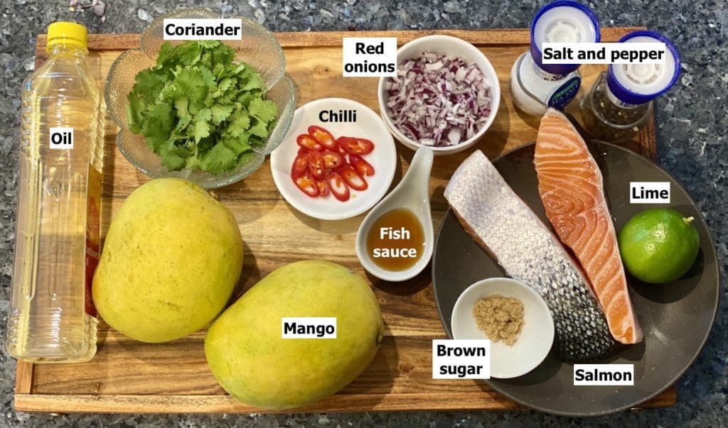 ingredients for mango salsa salmon