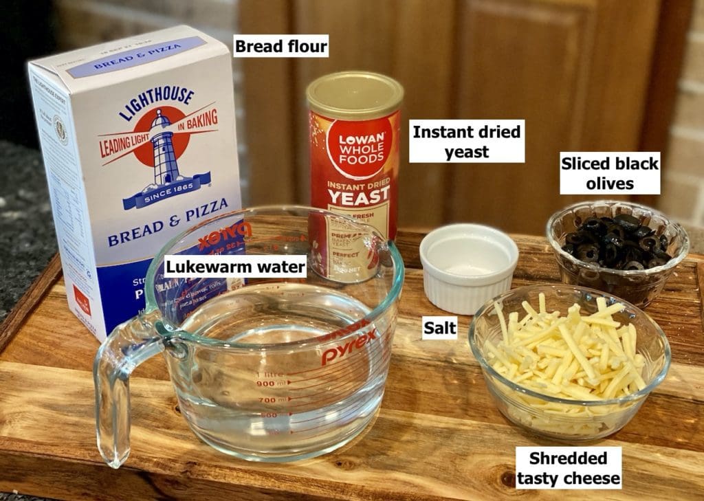 ingredients for olive cheese bread
