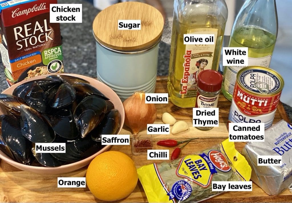 ingredients for French style mussels