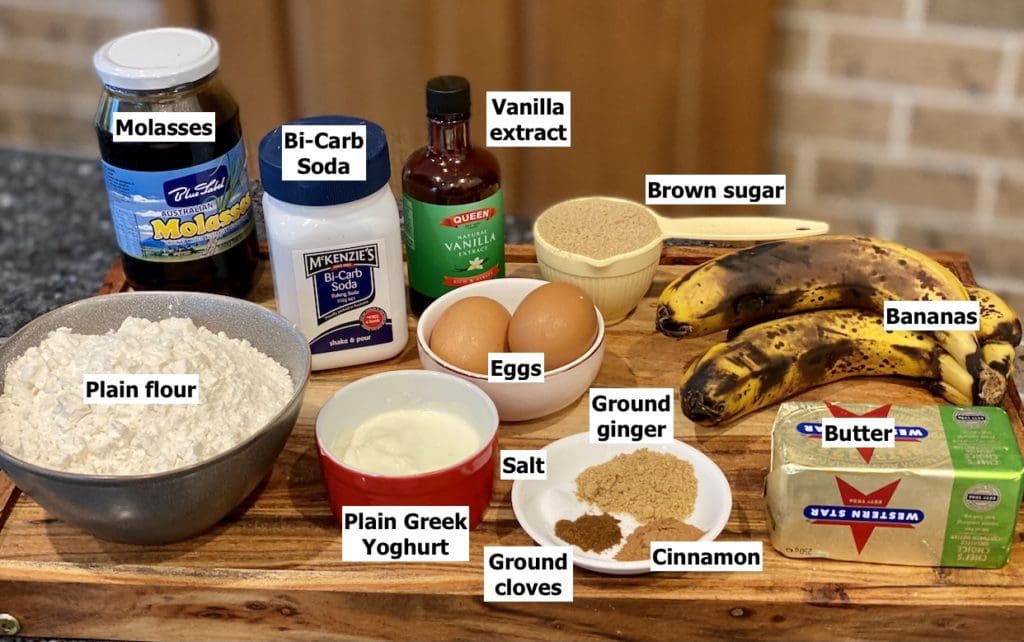 ingredients for ginger banana bread