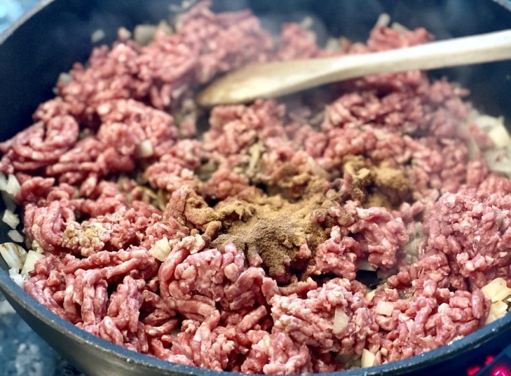 cooking the meat filling