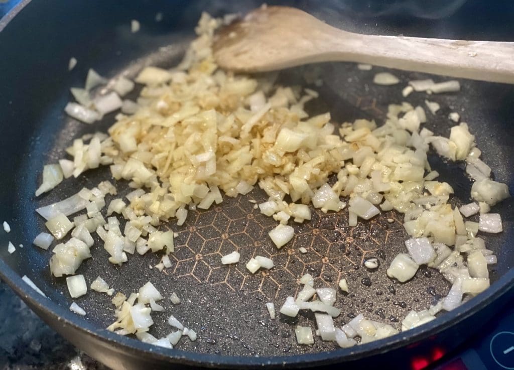 cooking the meat filling