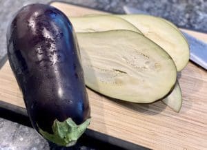 Slicing eggplants