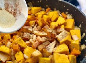 stir-frying the pumpkin