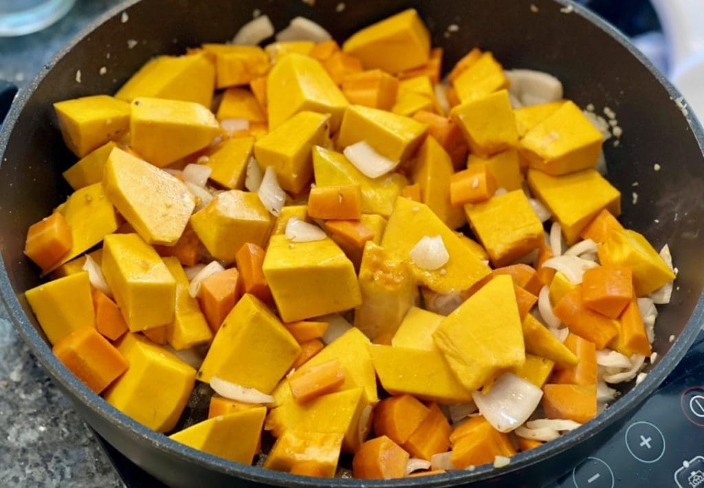 stir-frying the pumpkin