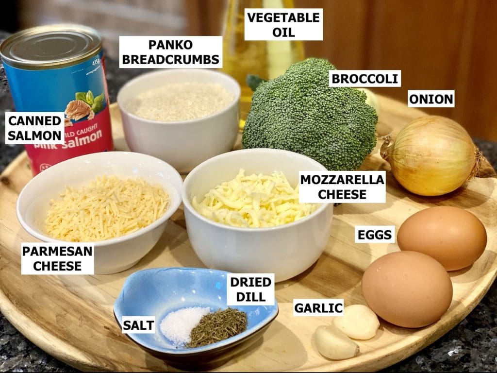 Ingredients for Salmon Patties with Cheese and Broccoli