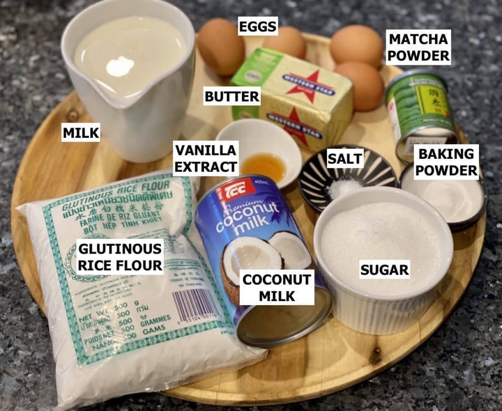 Ingredients for Matcha Butter Mochi