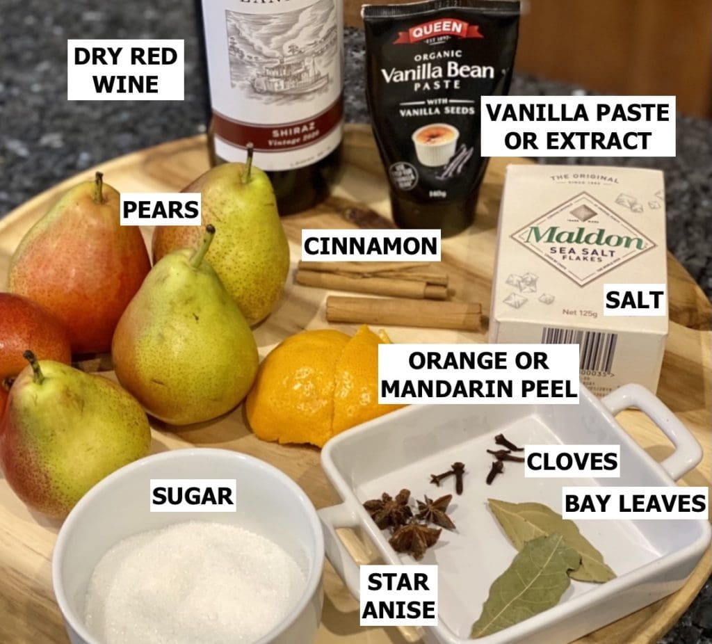 Ingredients in Poached Pears In Red Wine