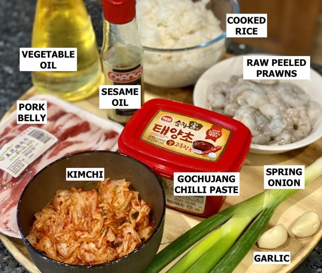 Ingredients for Kimchi Fried Rice with Prawn and Pork