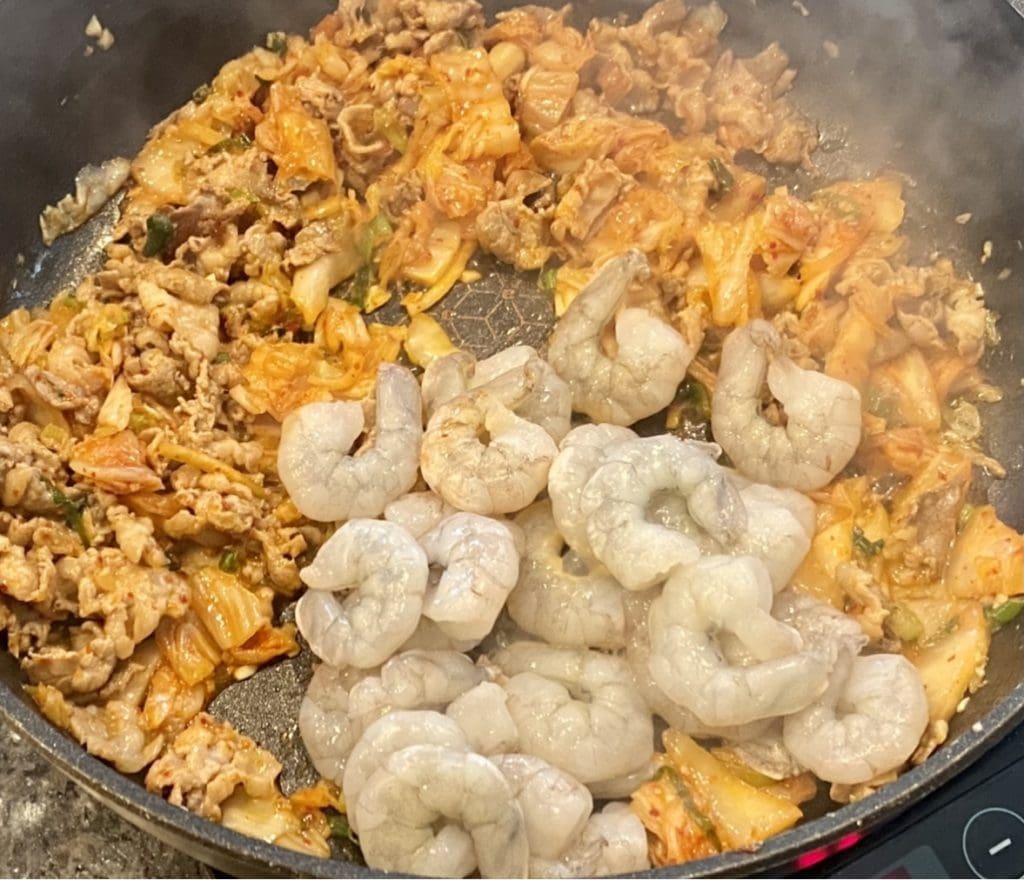 stir frying the rice