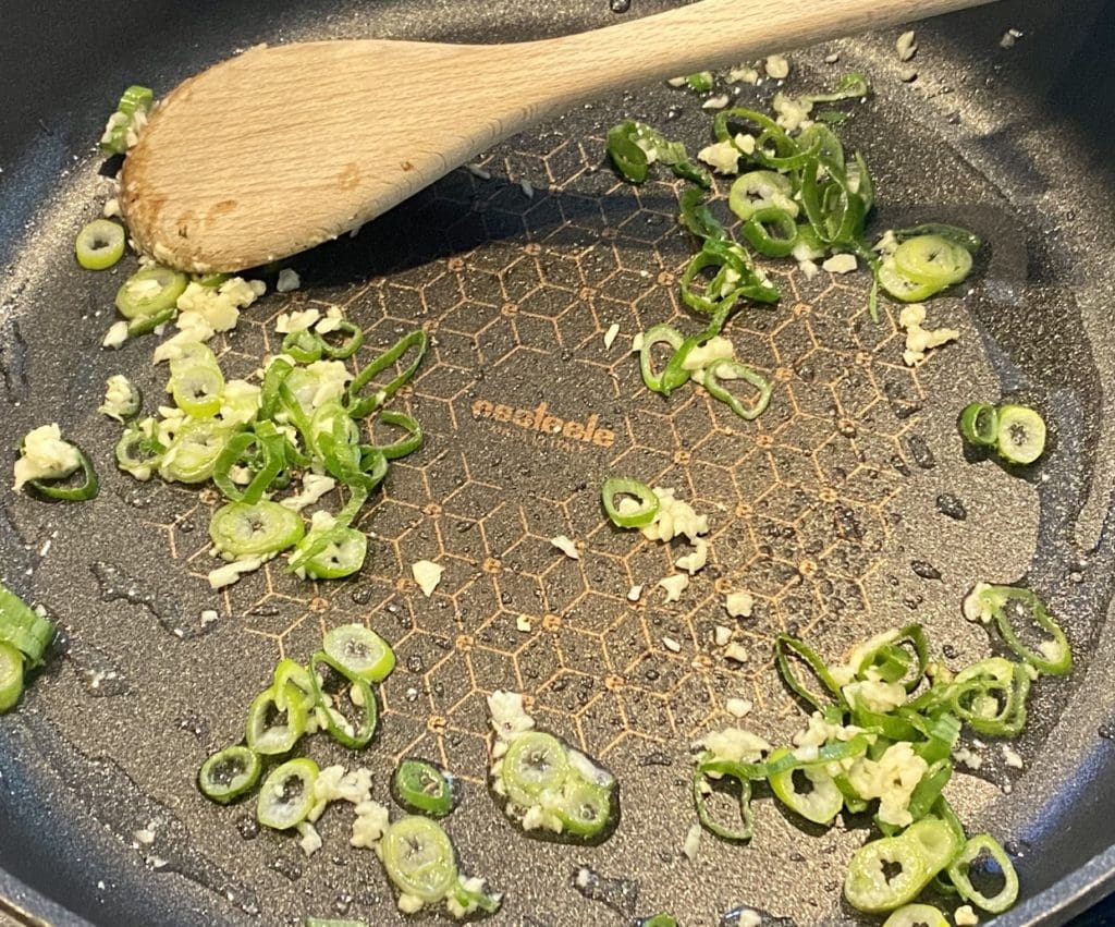 stir frying the rice