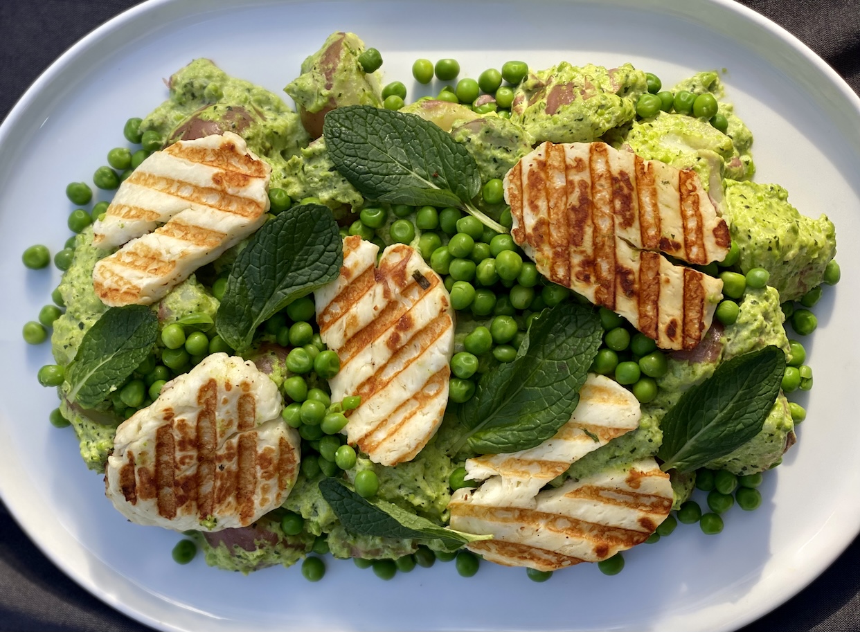 Potato and Pea Salad with Halloumi