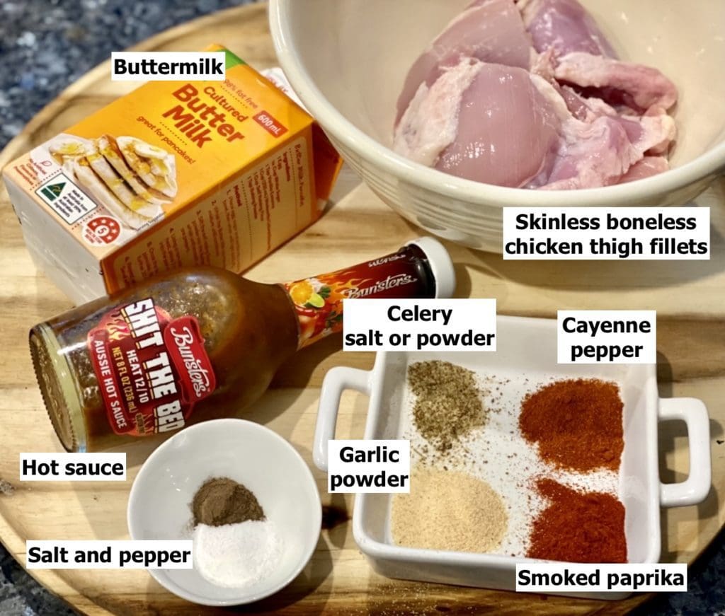 ingredients for spicy fried chicken burger