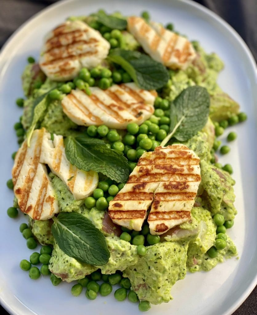 Potato and Pea Salad with Halloumi