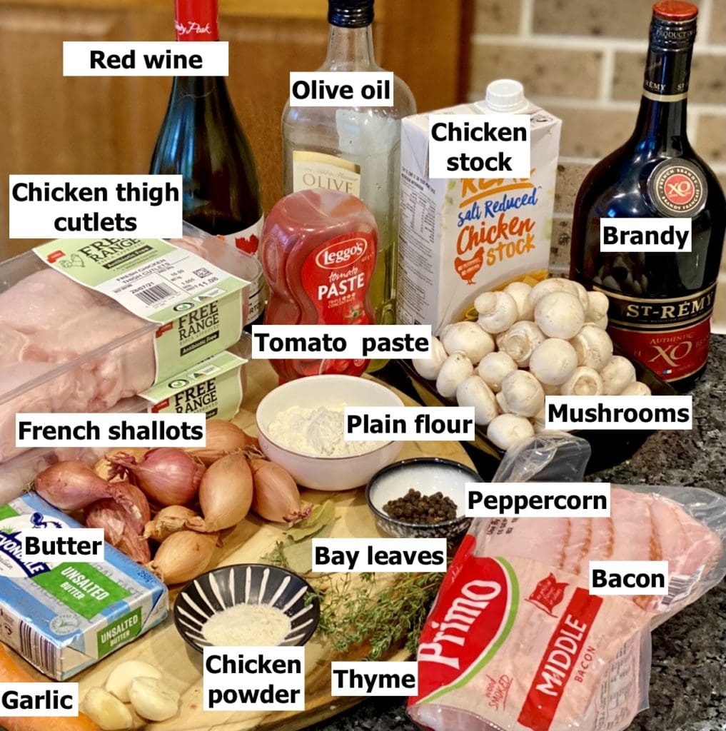 Ingredients for Coq au Vin