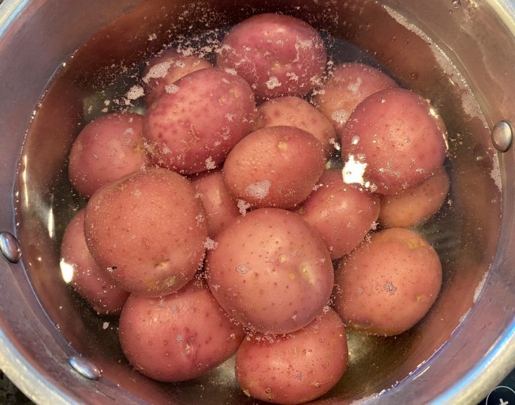 boiling potatoes and peas