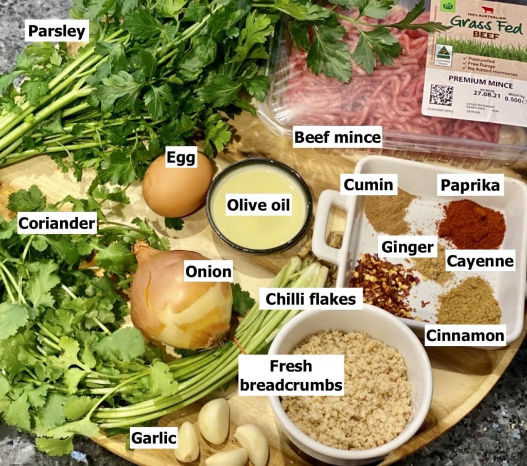 Ingredients for Moroccan Kefta