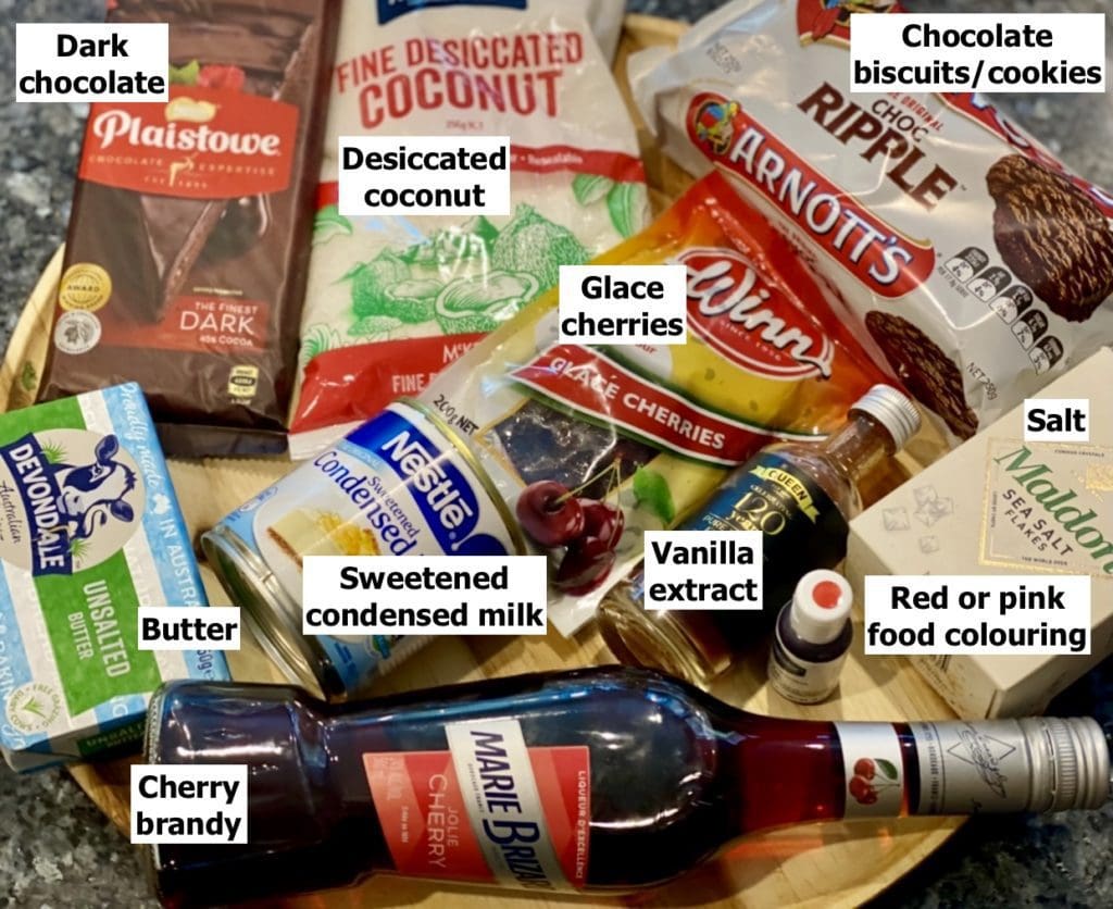ingredients for Chocolate Cherry Slice