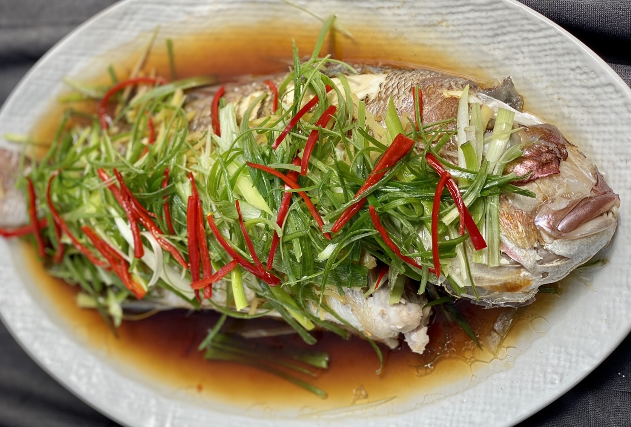 Chinese Steamed Fish with Ginger Shallot Sauce