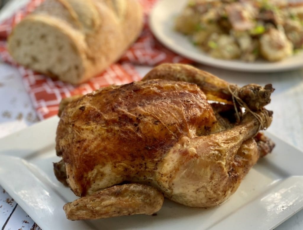 Easy Roast Chicken with Garlic Bread Stuffing