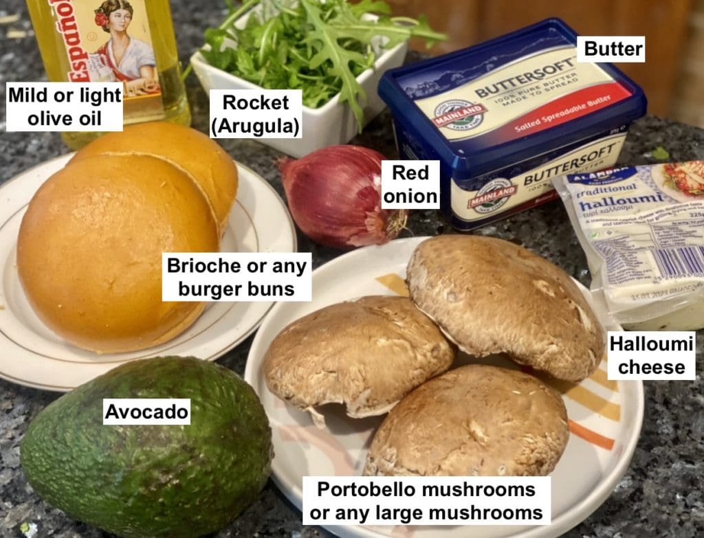 ingredients list Mushroom and Halloumi meat-free burger