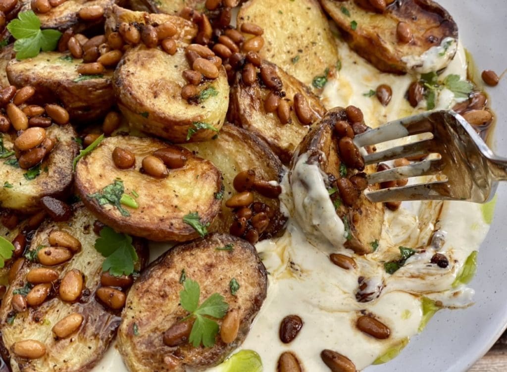 Roasted Potatoes with Aioli and Buttered Pine Nuts