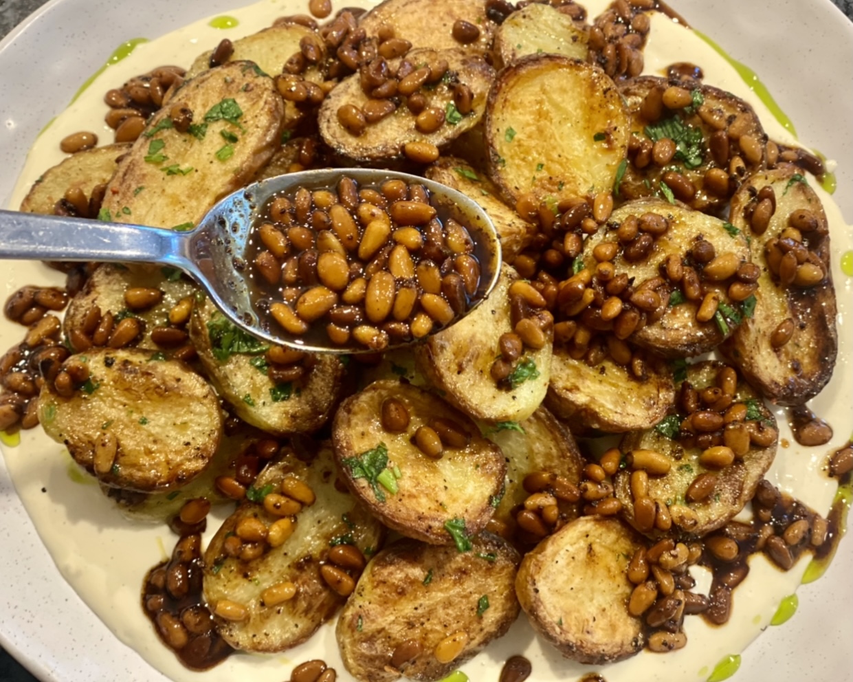 Roasted Potatoes with Aioli and Buttered Pine Nuts