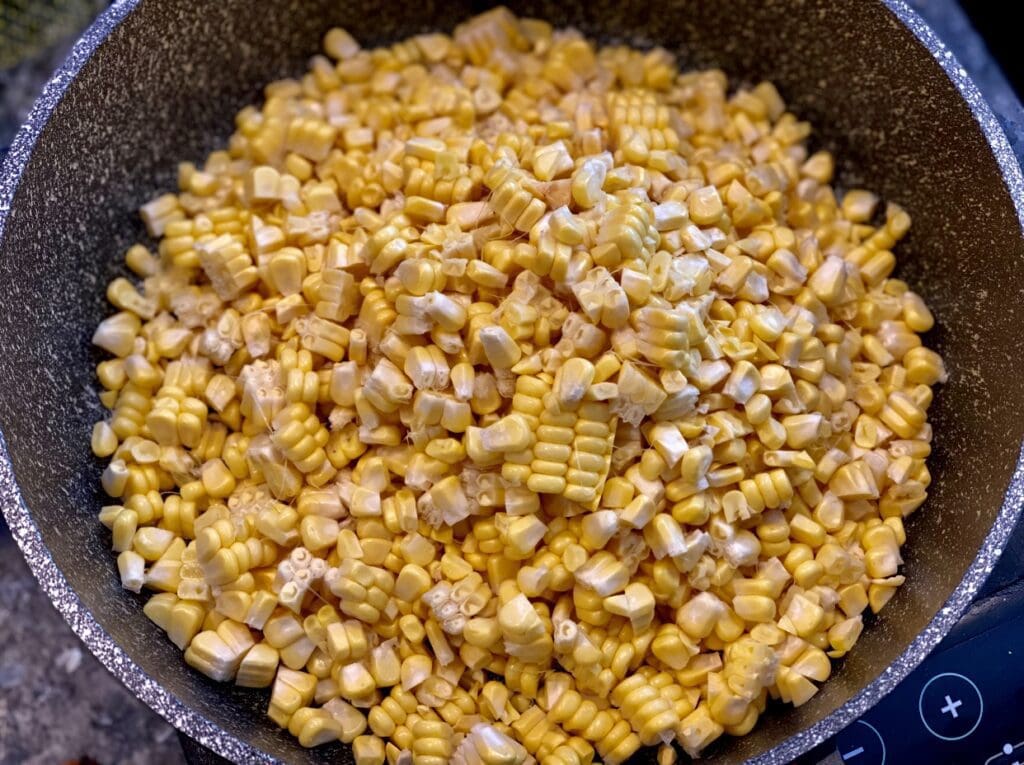 frying the corn 
