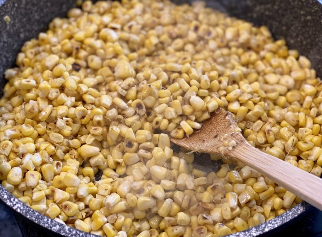 frying the corn 
