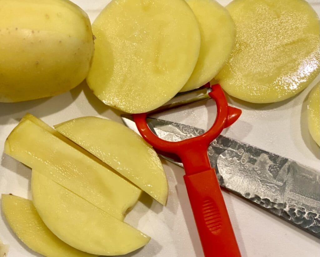 prepping potatoes