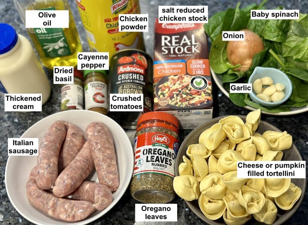 ingredients for Creamy Tortellini Soup