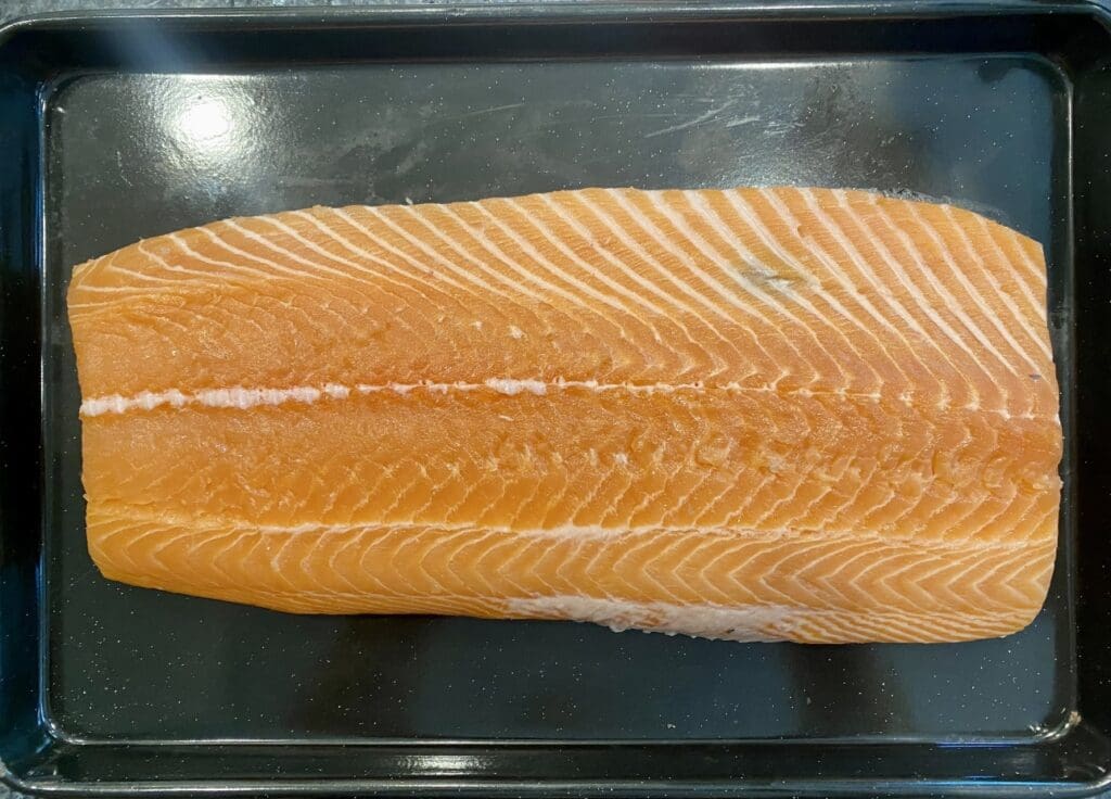 preparing the salmon