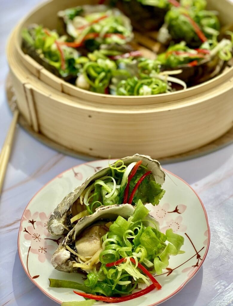 Steamed Oysters with Ginger and Shallots