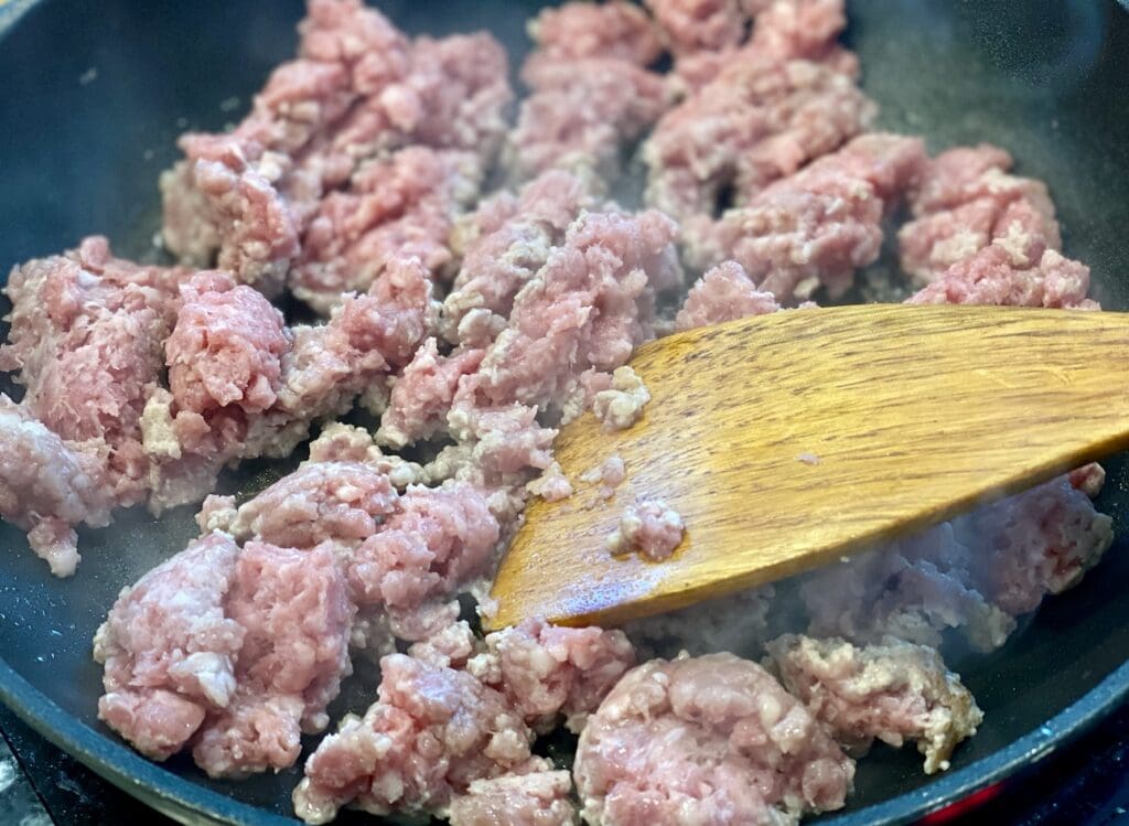 frying the pork