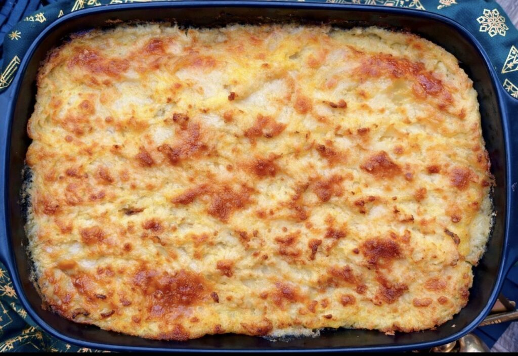 Luxury seafood pie baked until golden with a creamy seafood filling and crisp buttery topping