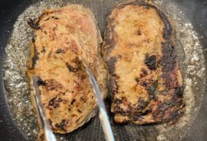 pan frying the steaks