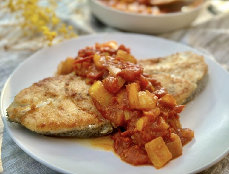 Easy fish in tomato sauce served as a healthy Mediterranean dinner