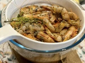 straining the prawn stock