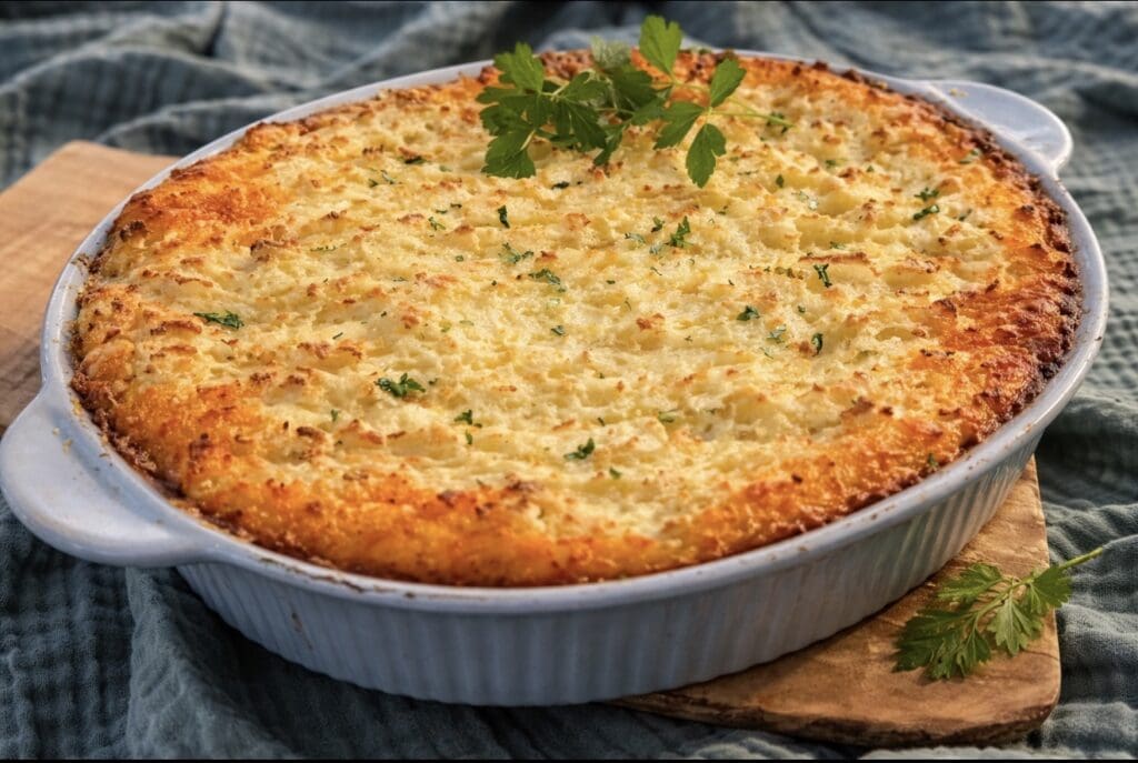 Homemade cottage pie with fluffy mashed potatoes and hearty beef mince in gravy
