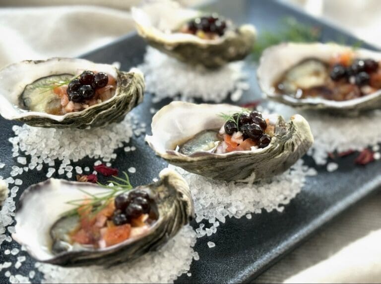 Oysters with Balsamic Pearls